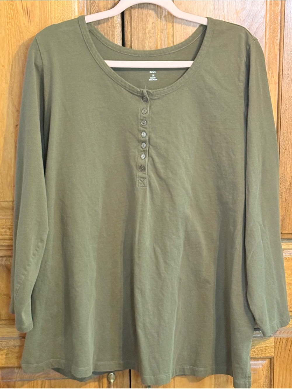 Woman Within Olive Green Long-Sleeve Henley Tee 22/24
